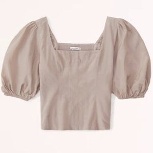A&F Elegant Beige Peasant Puff Sleeve Top